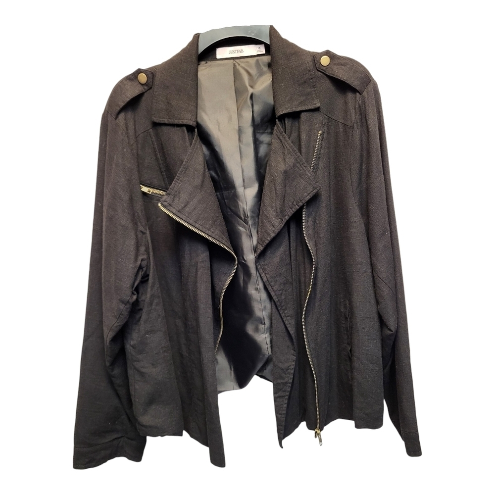 JustFab Black Utility Jacket with Asymmetrical Lapels -Size 1X